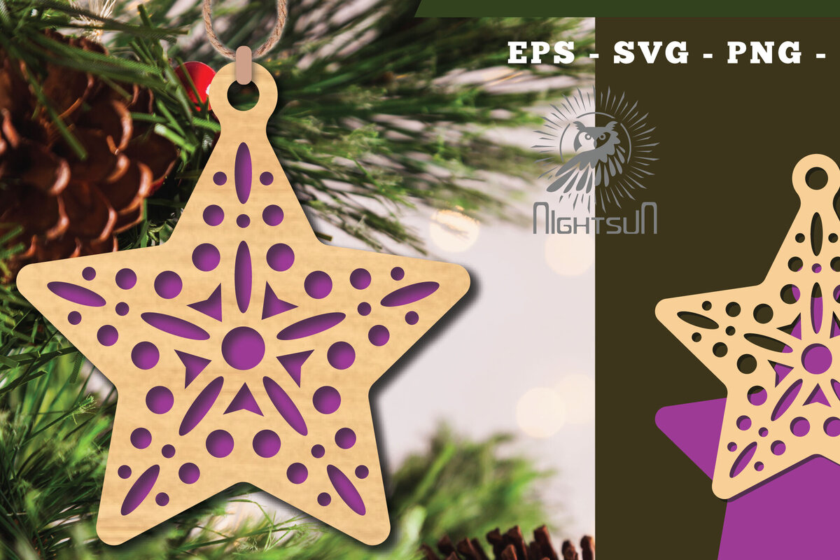 Σετ των 2 Intra απο ξύλο plywood 3mm-4mm πάχος – Στολίδι Star 5 Δίασταση  20x20 cm INTRAFABR-112131743