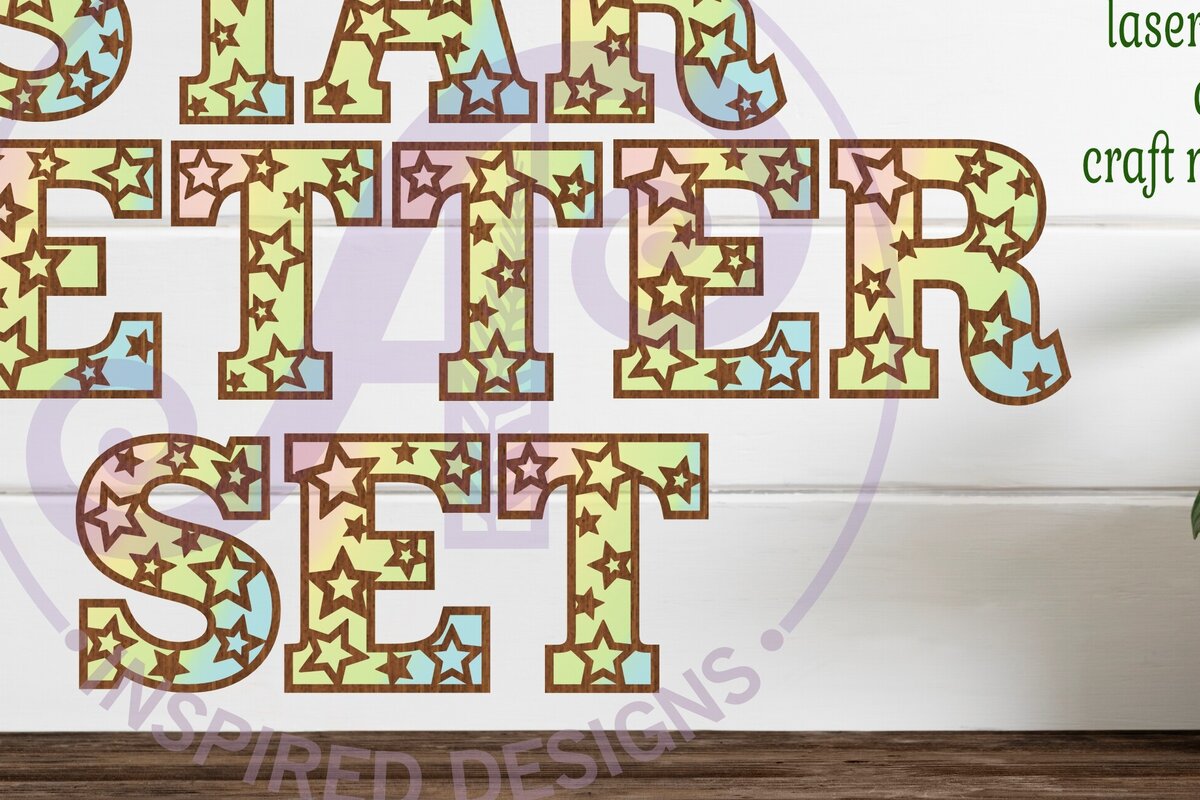 Σετ των 2 Intra απο ξύλο plywood 3mm-4mm πάχος – Σετ αλφαβητάρι αστεριών X 41 Δίασταση  20x20 cm INTRAFABR-95684638