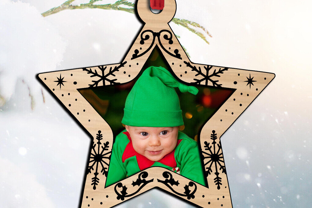 Σετ των 2 Intra απο ξύλο plywood 3mm-4mm πάχος – Star My First Christmas Baby Picture Δίασταση  20x20 cm INTRAFABR-108449584