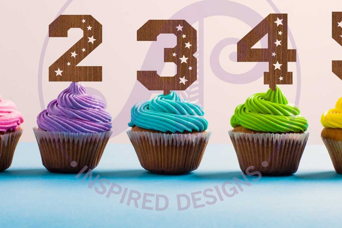 Σετ των 2 Intra απο ξύλο plywood 3mm-4mm πάχος – Star Number Cupcake Toppers, 10 σχέδια Δίασταση  20x20 cm INTRAFABR-93488958