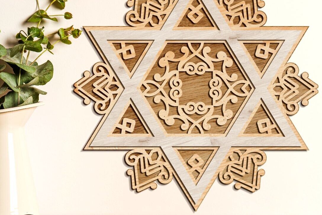 Intra απο ξύλο plywood 3mm-4mm πάχος – Star of David, Πολυστρωματική διακόσμηση τοίχου Δίασταση  40x30 cm INTRAFABR-84232464
