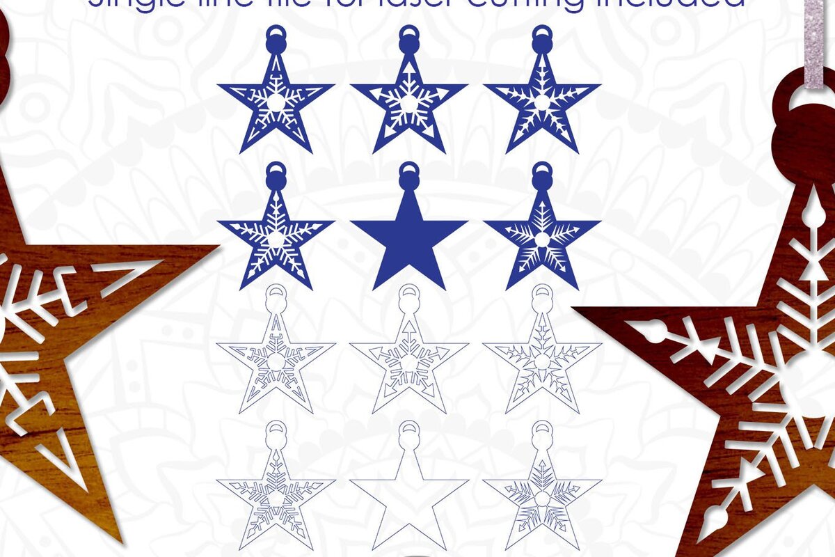 Σετ των 2 Intra απο ξύλο plywood 3mm-4mm πάχος – Star Ornament, Χριστουγεννιάτικο Στολίδι Δίασταση  20x20 cm INTRAFABR-41584831