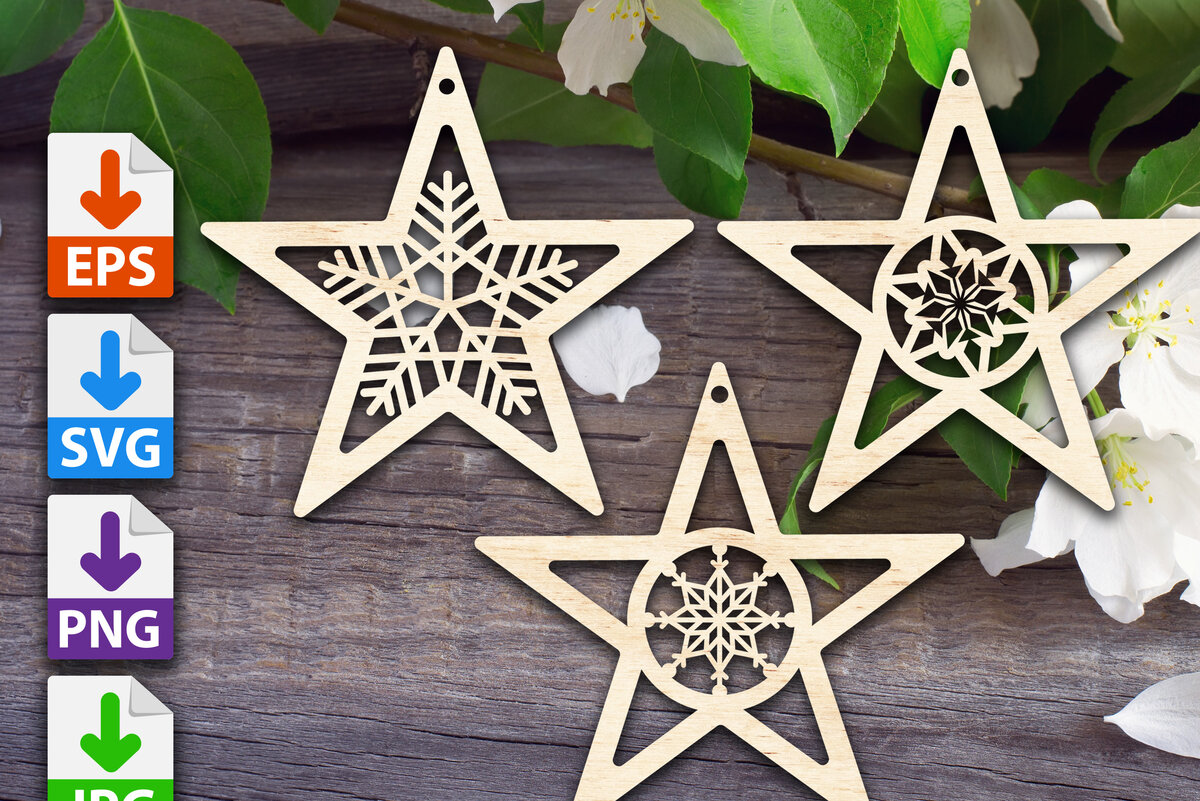 Σετ των 2 Intra απο ξύλο plywood 3mm-4mm πάχος – Στολίδια αστεριών Δίασταση  20x20 cm INTRAFABR-52980250