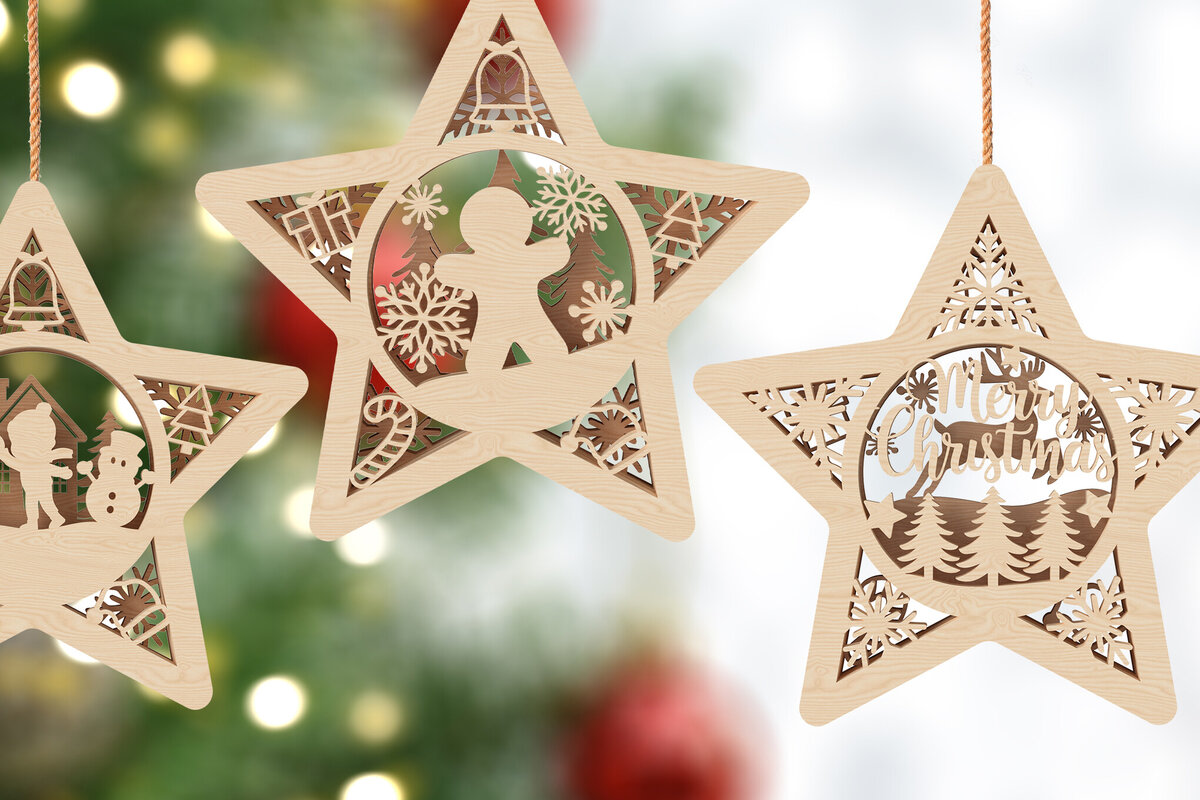 Σετ των 2 Intra απο ξύλο plywood 3mm-4mm πάχος – Χειροτεχνία Χριστουγεννιάτικων Διακοσμήσεων σε σχήμα αστεριού Δίασταση  20x20 cm INTRAFABR-106669240