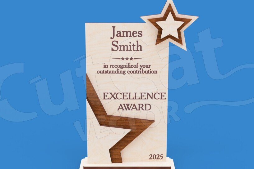 Σετ των 2 Intra απο ξύλο plywood 3mm-4mm πάχος – Star Shape Trophy – Πρότυπο βραβείων Δίασταση  20x20 cm INTRAFABR-123673842