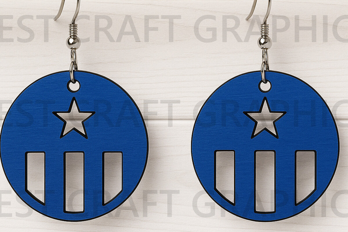 Σετ των 3 Intra απο ξύλο plywood 3mm-4mm πάχος – Σκουλαρίκια με κύκλο με αστέρι Δίασταση  5x5 cm INTRAFABR-122655443