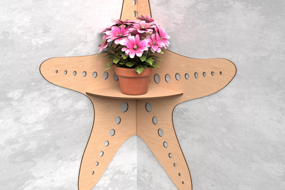 Σετ των 2 Intra απο ξύλο plywood 3mm-4mm πάχος – Τοίχος κοπής με λέιζερ γωνιακό ράφι αστερίας Δίασταση  20x20 cm INTRAFABR-119036123