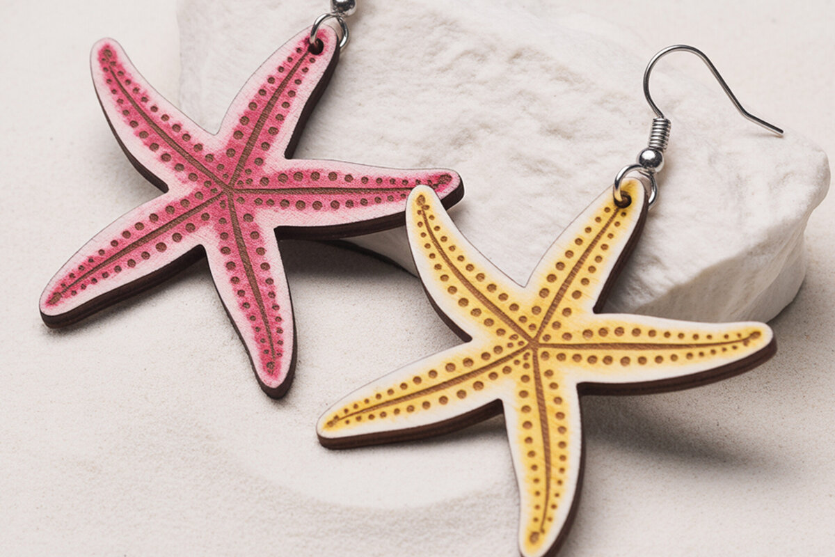 Σετ των 3 Intra απο ξύλο plywood 3mm-4mm πάχος – Σκουλαρίκια αστερίας με λέιζερ Δίασταση  5x5 cm INTRAFABR-121577190