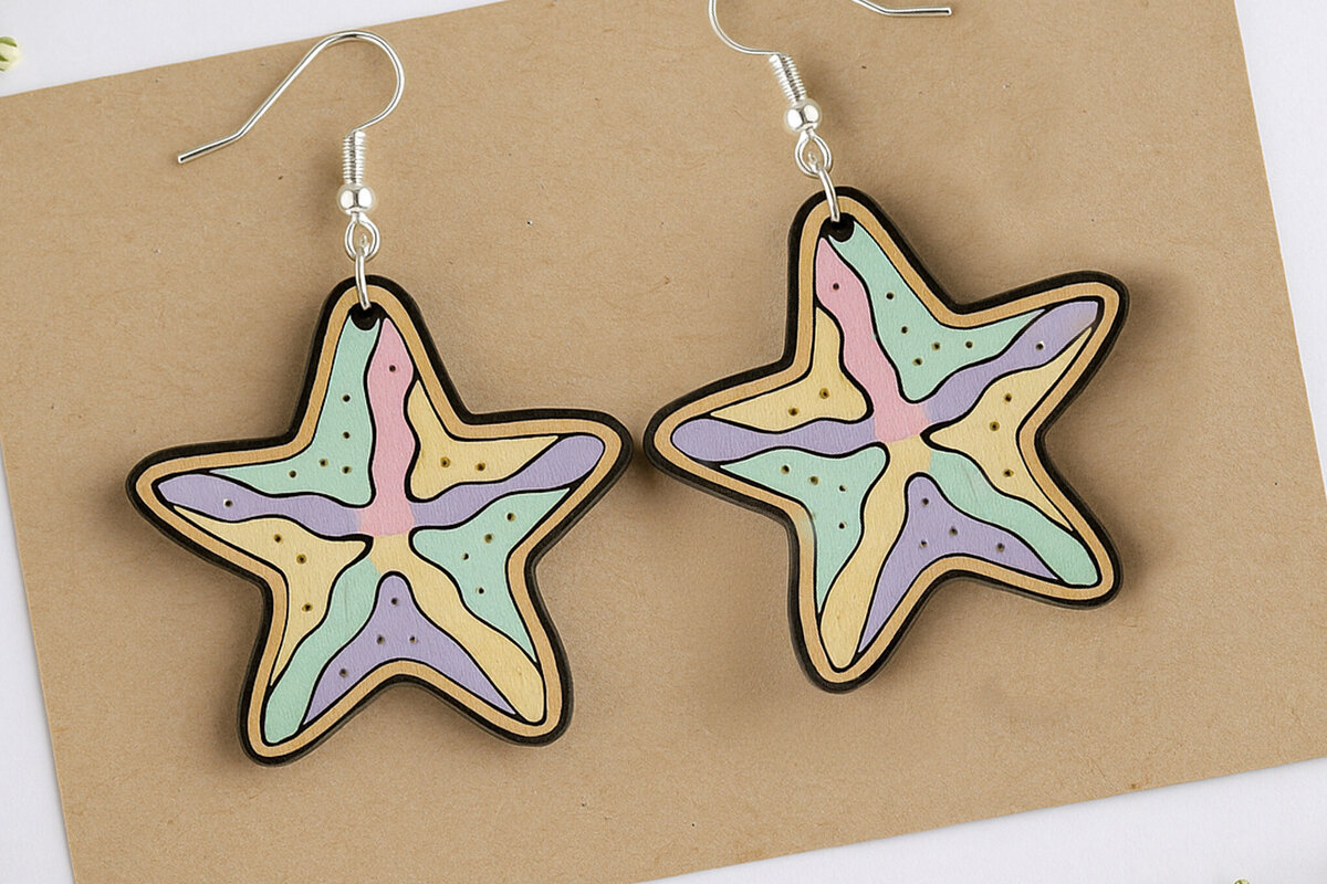 Σετ των 3 Intra απο ξύλο plywood 3mm-4mm πάχος – Σκουλαρίκια αστερίας Δίασταση  5x5 cm INTRAFABR-123818158