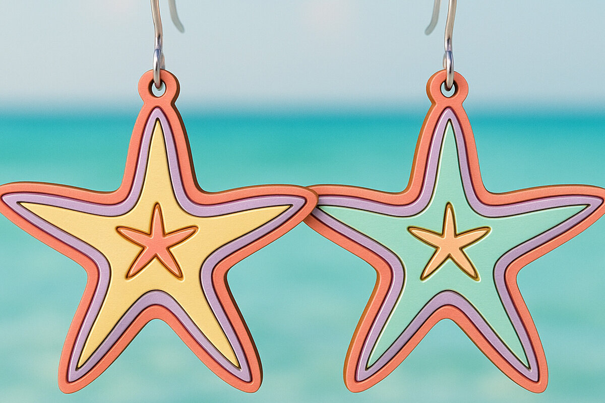 Σετ των 3 Intra απο ξύλο plywood 3mm-4mm πάχος – Starfish Earrings Sea File Δίασταση  5x5 cm INTRAFABR-123757347