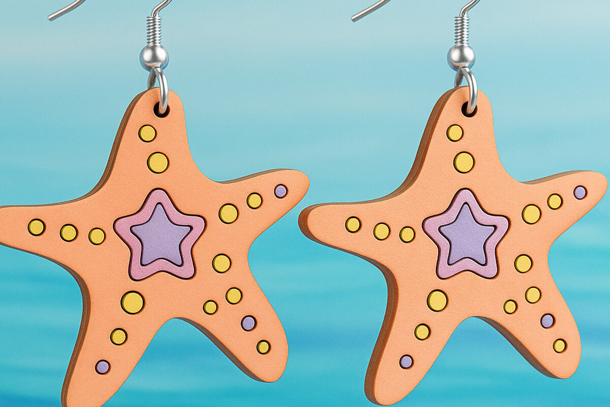 Σετ των 2 Intra απο ξύλο plywood 3mm-4mm πάχος – Starfish Fun Earrings Δίασταση  5x5 cm INTRAFABR-123757414