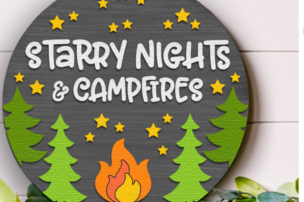 Σετ των 2 Intra απο ξύλο plywood 3mm-4mm πάχος – Starry Nights and Campfires Δίασταση  20x20 cm INTRAFABR-121360412