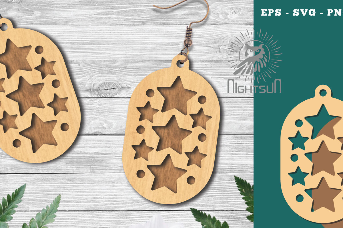 Σετ των 3 Intra απο ξύλο plywood 3mm-4mm πάχος – Σκουλαρίκια Stars2 Δίασταση  5x5 cm INTRAFABR-123582183