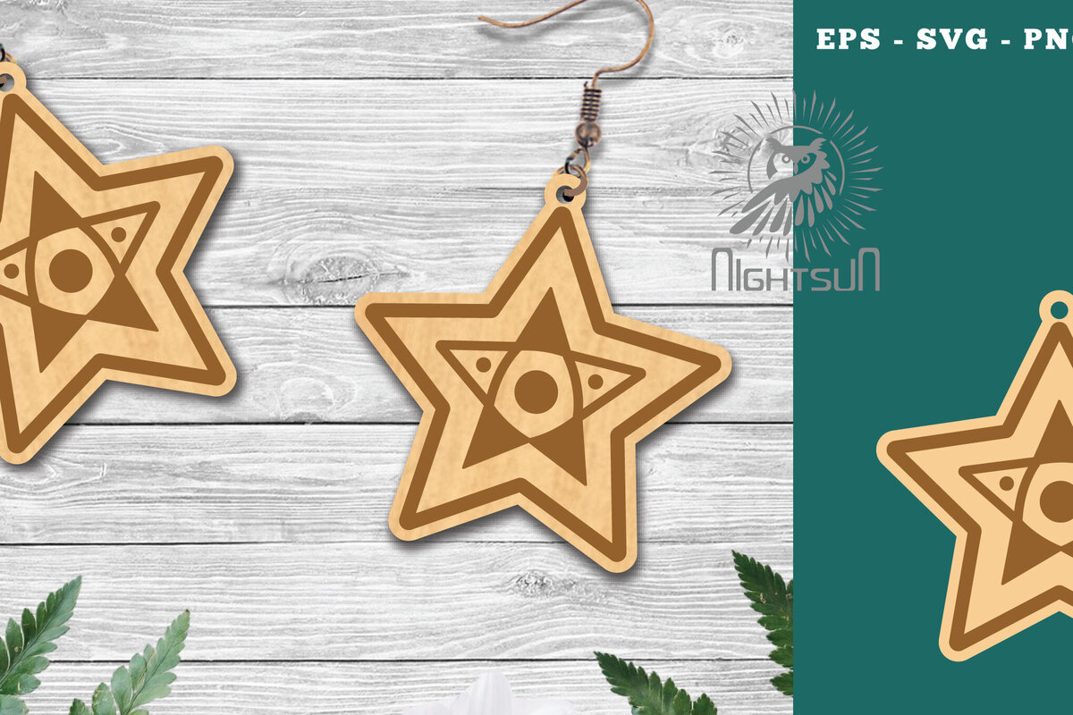 Σετ των 3 Intra απο ξύλο plywood 3mm-4mm πάχος – Σκουλαρίκια Stars 1 Δίασταση  5x5 cm INTRAFABR-112769241