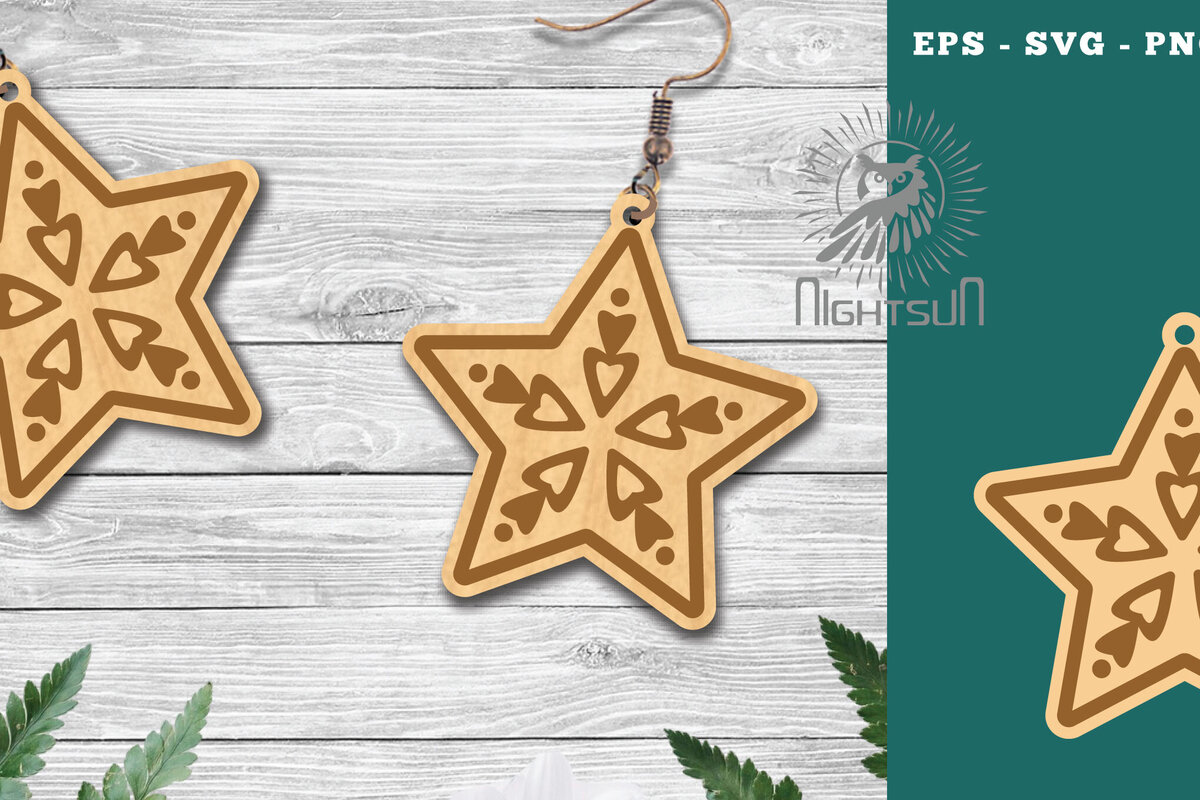 Σετ των 3 Intra απο ξύλο plywood 3mm-4mm πάχος – Σκουλαρίκια Stars 3 Δίασταση  5x5 cm INTRAFABR-112769336