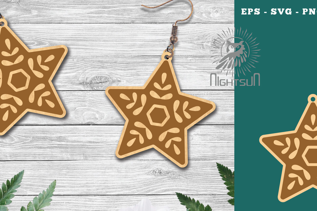 Σετ των 3 Intra απο ξύλο plywood 3mm-4mm πάχος – Σκουλαρίκια Stars 4 Δίασταση  5x5 cm INTRAFABR-112769411