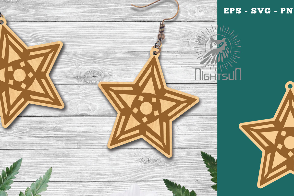 Σετ των 3 Intra απο ξύλο plywood 3mm-4mm πάχος – Σκουλαρίκια Stars 5 Δίασταση  5x5 cm INTRAFABR-112769453