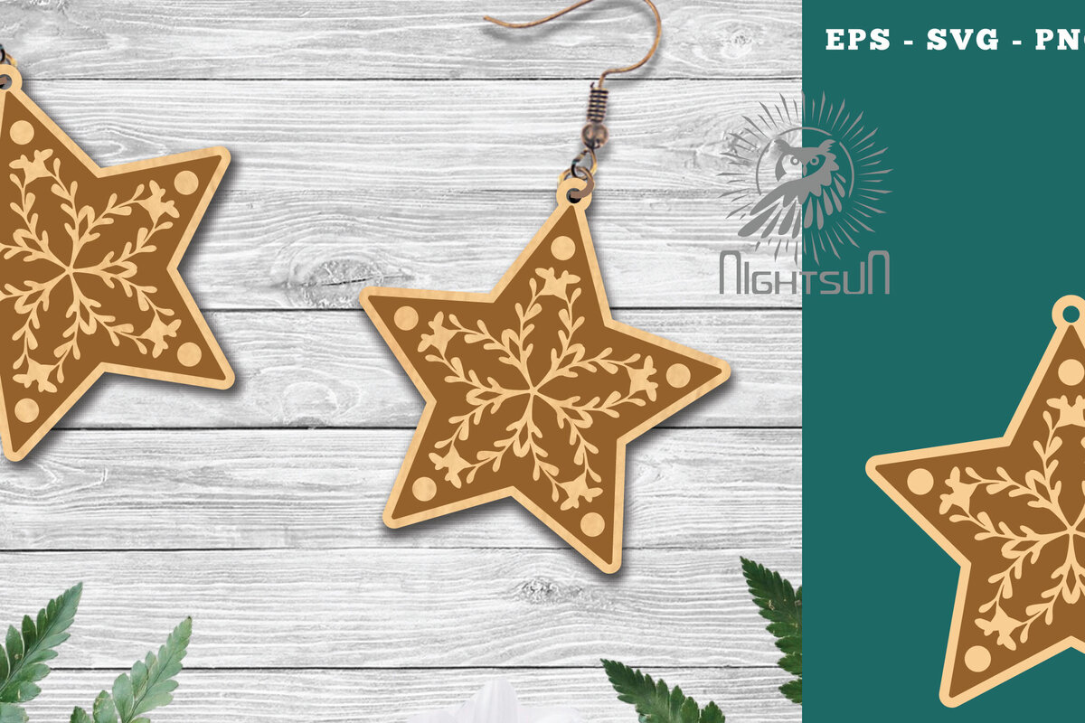 Σετ των 3 Intra απο ξύλο plywood 3mm-4mm πάχος – Σκουλαρίκια Stars 6 Δίασταση  5x5 cm INTRAFABR-112769502