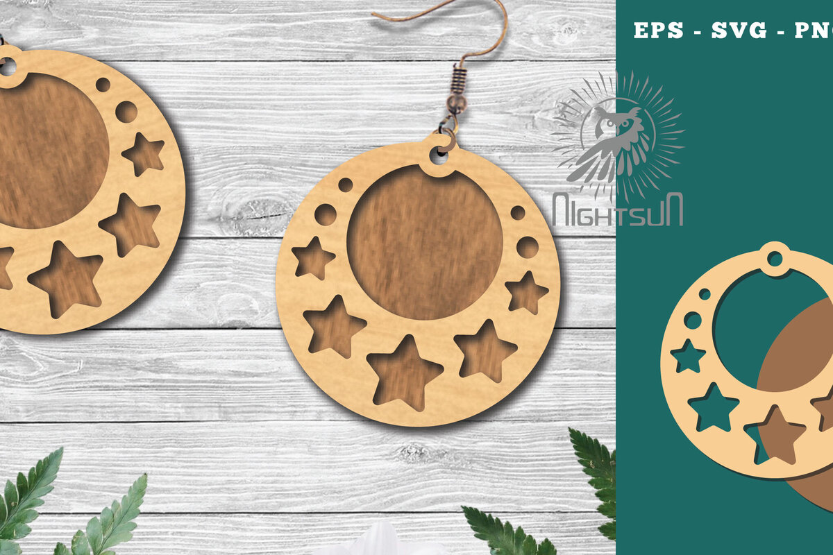 Σετ των 3 Intra απο ξύλο plywood 3mm-4mm πάχος – Σκουλαρίκια κομμένα με λέιζερ Stars Δίασταση  5x5 cm INTRAFABR-114792002