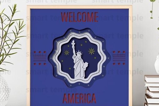 Σετ των 2 Intra απο ξύλο plywood 3mm-4mm πάχος – Άγαλμα της Ελευθερίας 3d Light Box Δίασταση  20x20 cm INTRAFABR-78982757