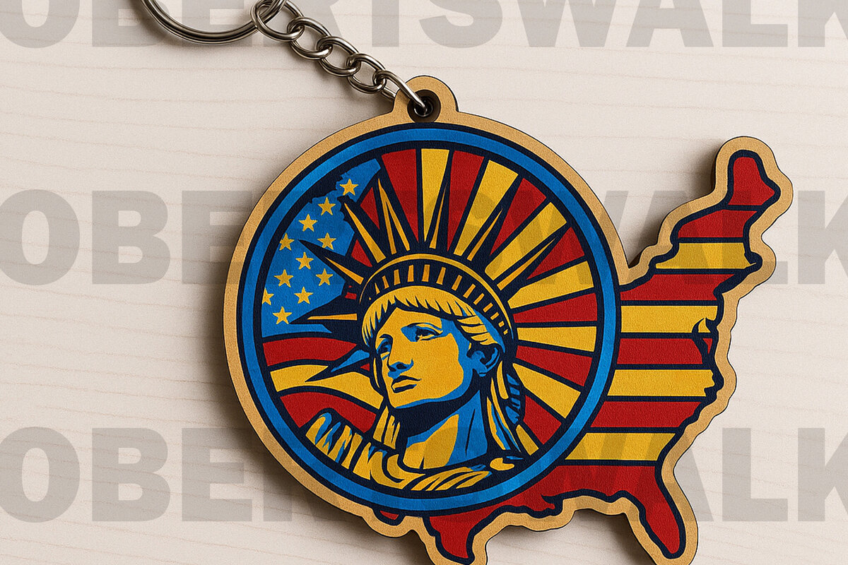 Σετ των 3 Intra απο ξύλο plywood 3mm-4mm πάχος – Μπρελόκ με λέιζερ Statue of Liberty Δίασταση  5x5 cm INTRAFABR-122403412