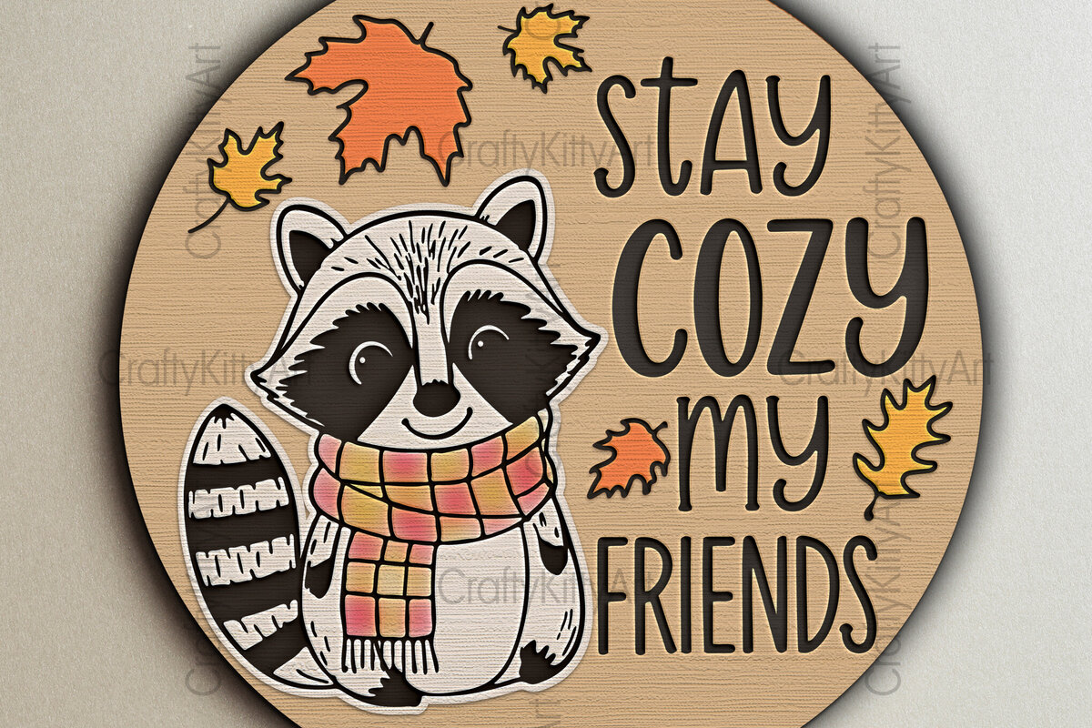 Σετ των 2 Intra απο ξύλο plywood 3mm-4mm πάχος – Stay Cozy 3D Φθινοπωρινή πινακίδα πόρτας Δίασταση  20x20 cm INTRAFABR-105423278