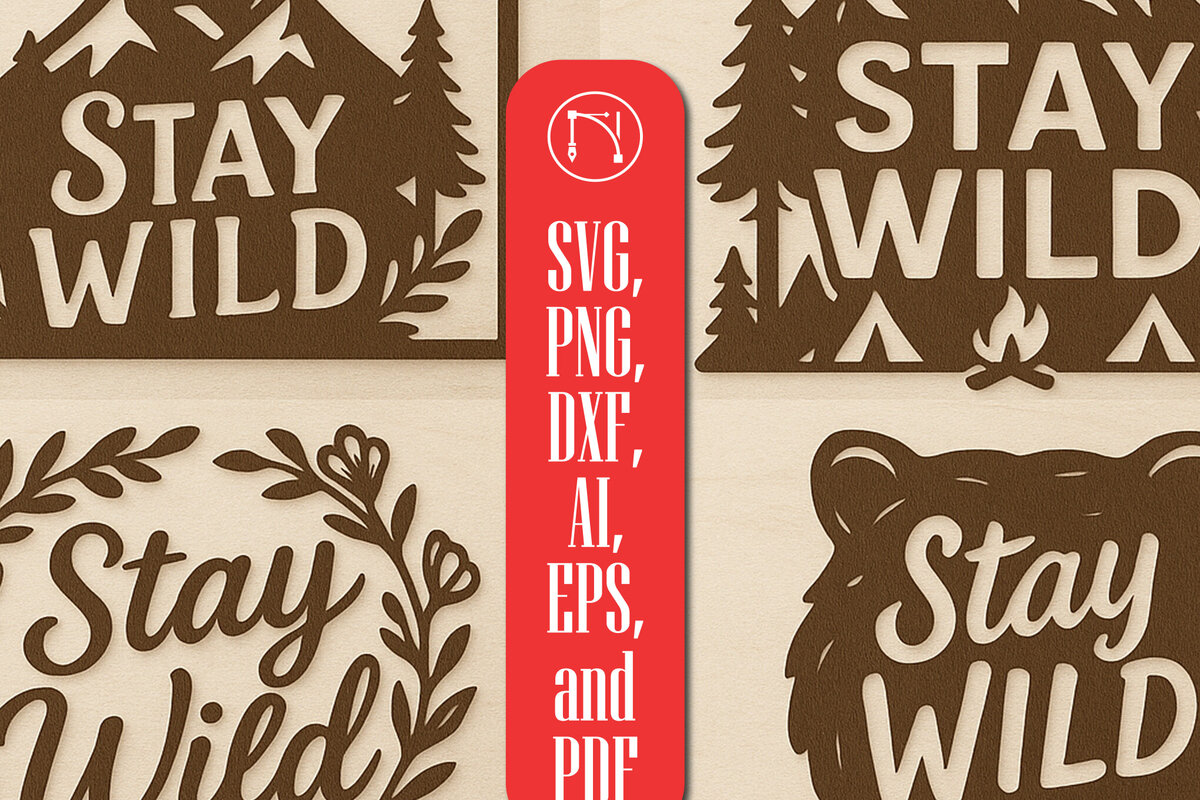 Σετ των 2 Intra απο ξύλο plywood 3mm-4mm πάχος – Πακέτο Stay Wild Δίασταση  20x20 cm INTRAFABR-122521777