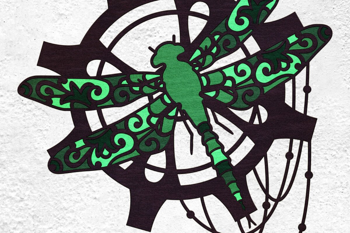 Σετ των 2 Intra απο ξύλο plywood 3mm-4mm πάχος – Steampunk Dragonfly on a Gear Δίασταση  20x20 cm INTRAFABR-34826470