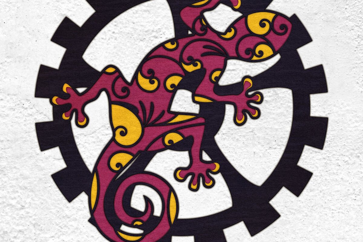 Σετ των 2 Intra απο ξύλο plywood 3mm-4mm πάχος – Steampunk Gecko on a Gear Δίασταση  20x20 cm INTRAFABR-34825455