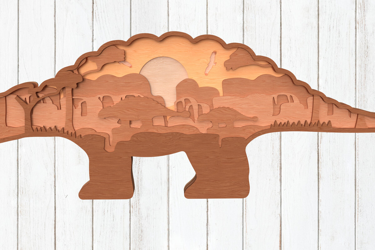 Σετ των 2 Intra απο ξύλο plywood 3mm-4mm πάχος – Stegosaurus 3D Layered Αρχείο Δίασταση  20x20 cm INTRAFABR-119557564