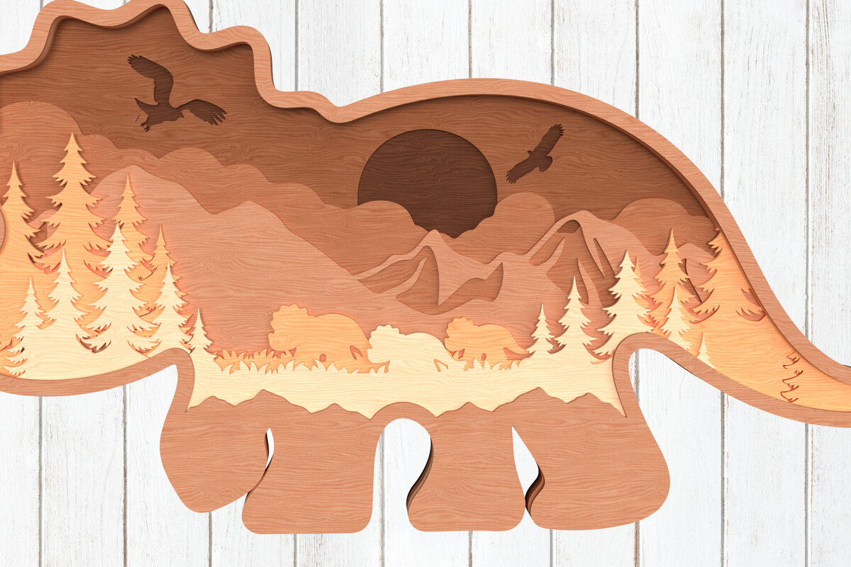 Σετ των 2 Intra απο ξύλο plywood 3mm-4mm πάχος – Stegosaurus Forest Scene Δίασταση  20x20 cm INTRAFABR-119557602