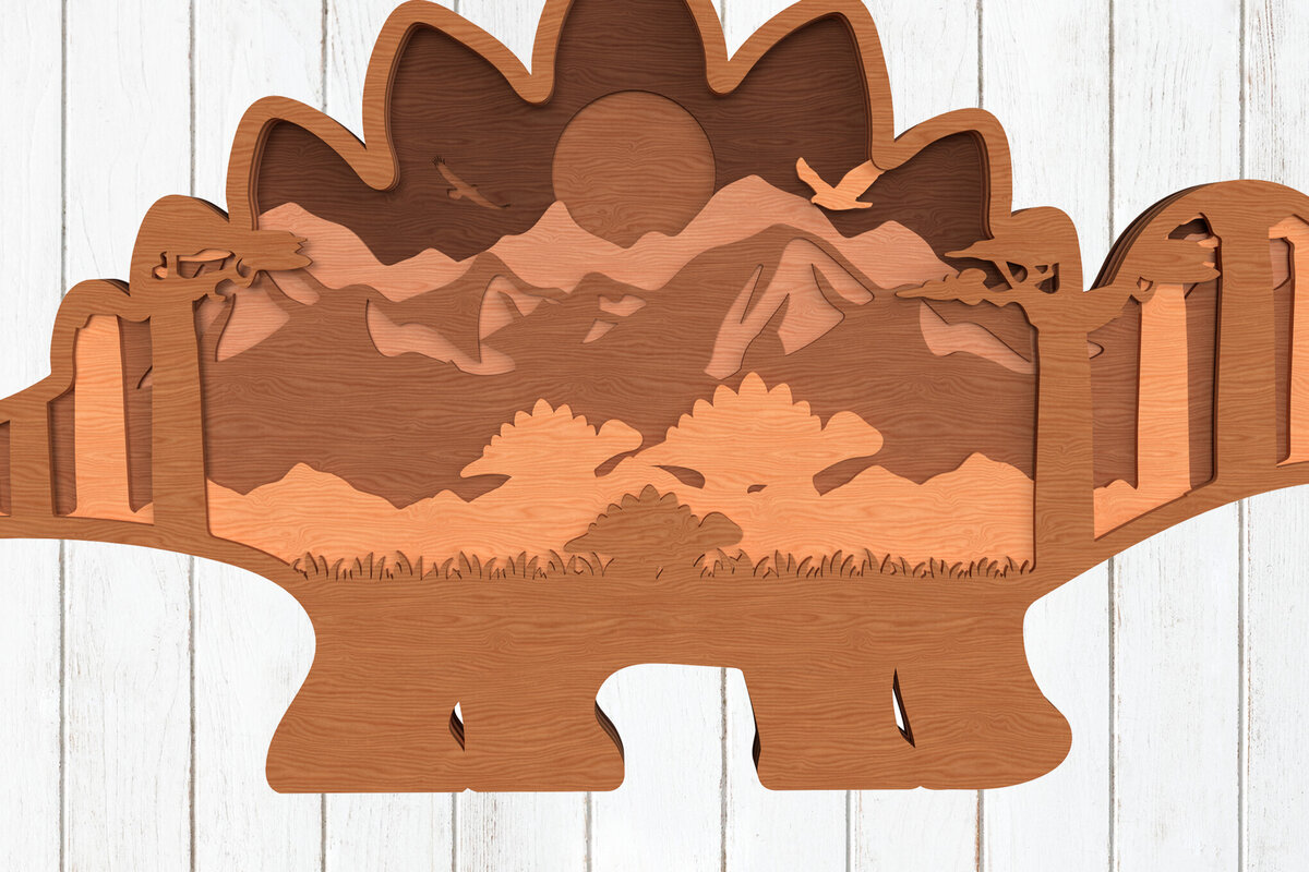 Σετ των 2 Intra απο ξύλο plywood 3mm-4mm πάχος – Ορεινή σκηνή Stegosaurus Δίασταση  20x20 cm INTRAFABR-119557677