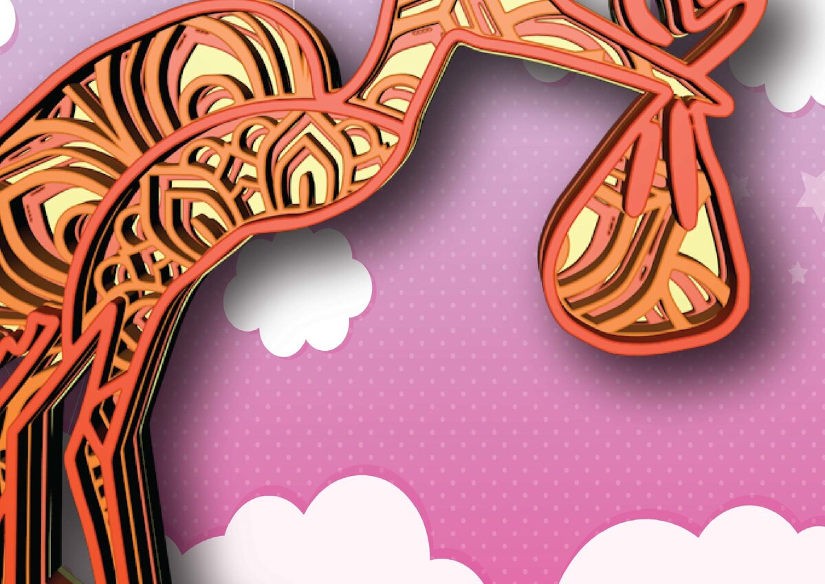 Σετ των 2 Intra απο ξύλο plywood 3mm-4mm πάχος – Πελαργός και μωρό , 4 στρώσεις Δίασταση  20x20 cm INTRAFABR-29863053