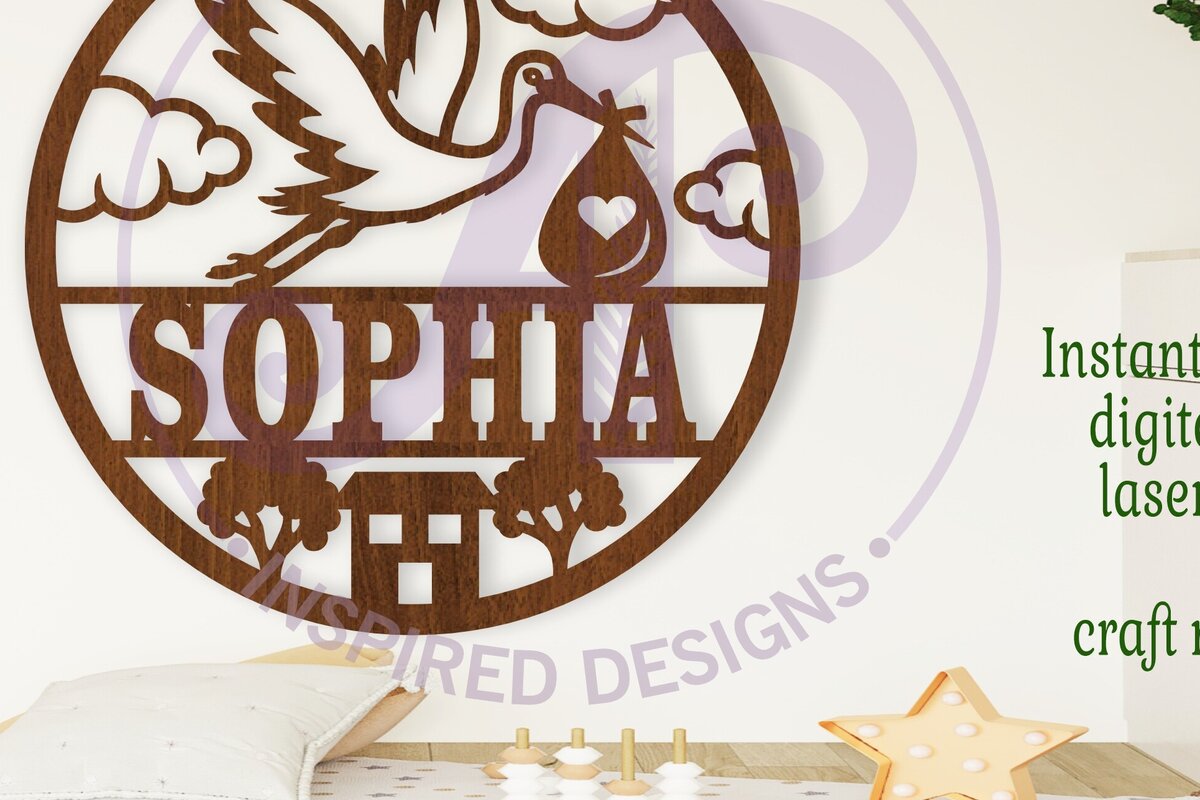 Σετ των 2 Intra απο ξύλο plywood 3mm-4mm πάχος – Πινακίδα ονόματος Stork New Baby Δίασταση  20x20 cm INTRAFABR-106492387