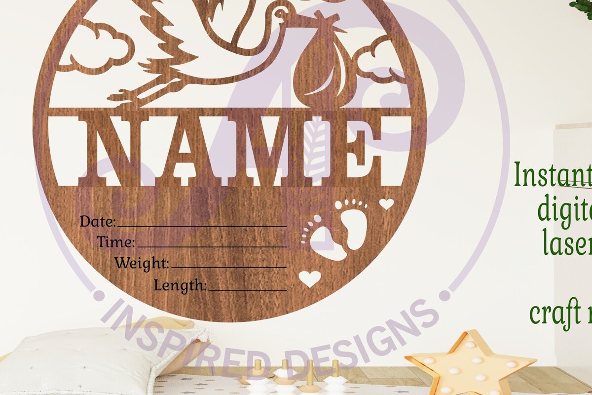 Σετ των 2 Intra απο ξύλο plywood 3mm-4mm πάχος – Στατιστικά νεογέννητου μωρού πελαργού, πλάκα γέννησης Δίασταση  20x20 cm INTRAFABR-112651278