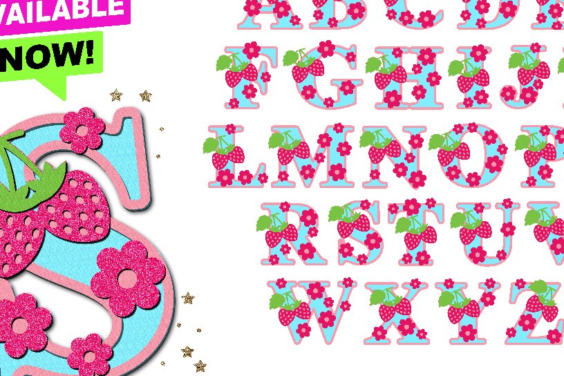 Σετ των 2 Intra απο ξύλο plywood 3mm-4mm πάχος – Strawberry Alphabet 3D Δίασταση  20x20 cm INTRAFABR-81195527