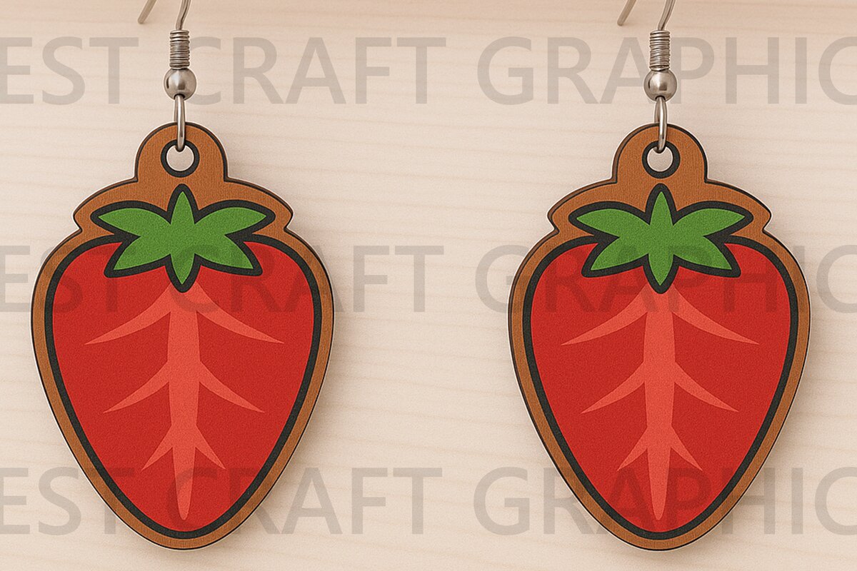 Σετ των 3 Intra απο ξύλο plywood 3mm-4mm πάχος – Strawberry Earrings Αρχείο Δίασταση  5x5 cm INTRAFABR-123671471