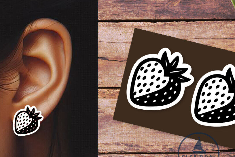 Σετ των 3 Intra απο ξύλο plywood 3mm-4mm πάχος – Σκουλαρίκια φράουλα Summer Δίασταση  5x5 cm INTRAFABR-120360351