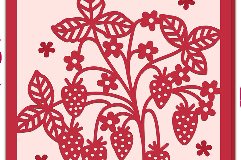 Σετ των 2 Intra απο ξύλο plywood 3mm-4mm πάχος – Κάρτα Strawberry Papercut Δίασταση  20x20 cm INTRAFABR-10926063