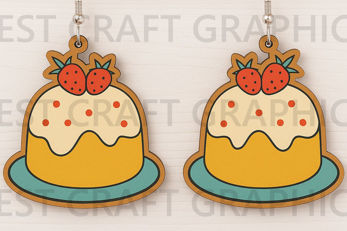 Σετ των 3 Intra απο ξύλο plywood 3mm-4mm πάχος – Σκουλαρίκια πουτίγκας φράουλα Δίασταση  5x5 cm INTRAFABR-123128187