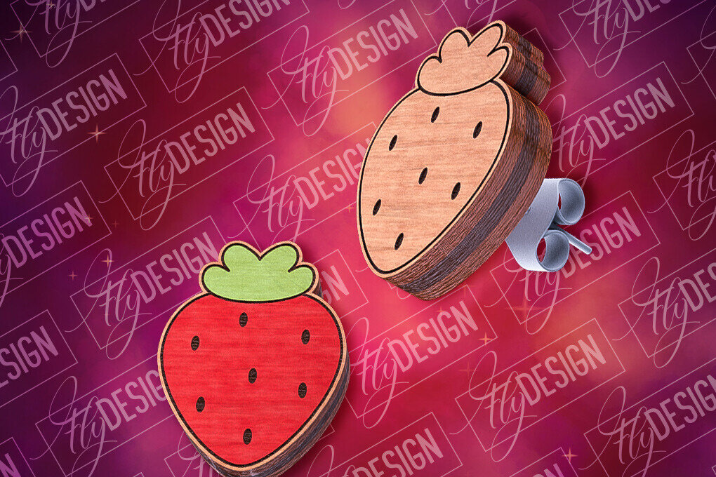 Σετ των 3 Intra απο ξύλο plywood 3mm-4mm πάχος – Strawberry Stud Earrings| CNC Δίασταση  5x5 cm INTRAFABR-84104328