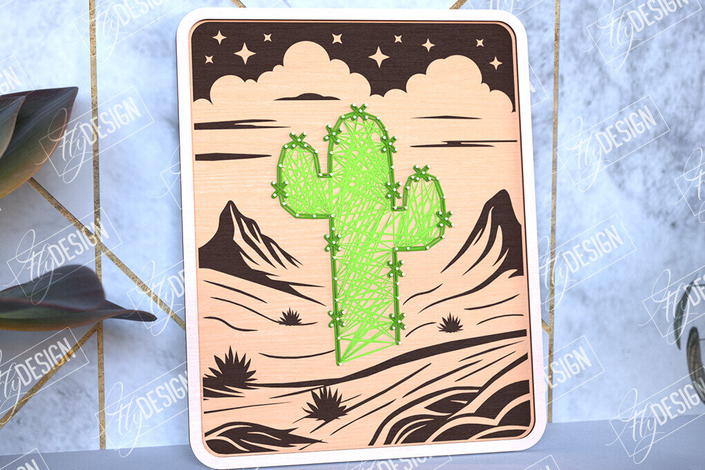 Σετ των 2 Intra απο ξύλο plywood 3mm-4mm πάχος – String Art Cactus | Κλωστές ζωγραφικής Δίασταση  20x20 cm INTRAFABR-98700880