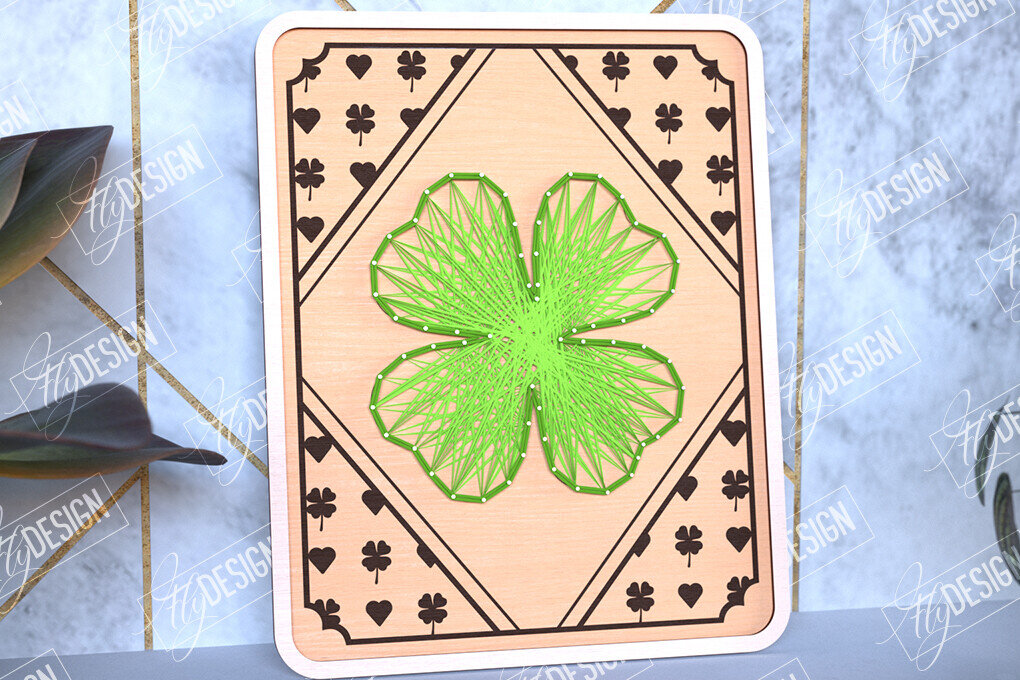 Σετ των 2 Intra απο ξύλο plywood 3mm-4mm πάχος – String Art Clover | Κλωστές ζωγραφικής Δίασταση  20x20 cm INTRAFABR-98700941