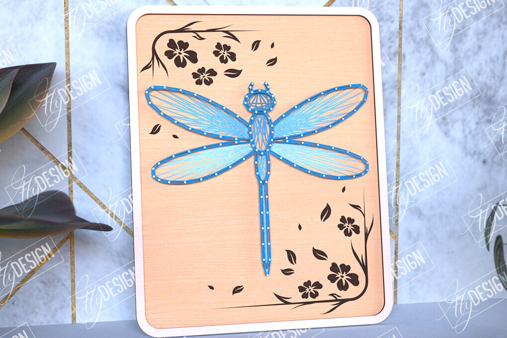 Σετ των 2 Intra απο ξύλο plywood 3mm-4mm πάχος – String Art Dragonfly | Κλωστές ζωγραφικής Δίασταση  20x20 cm INTRAFABR-98700917