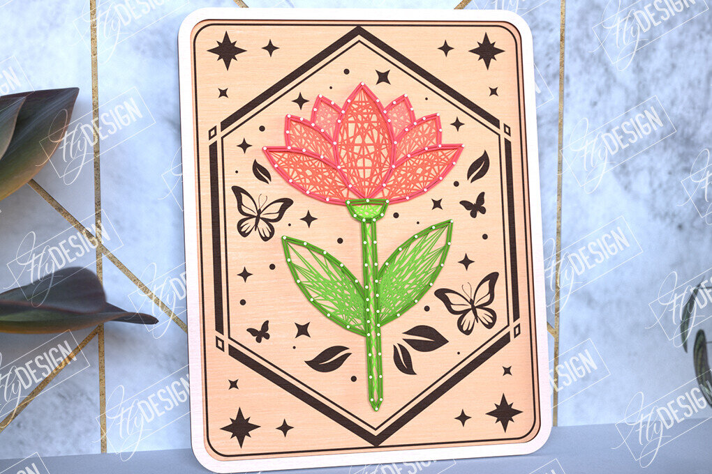 Σετ των 2 Intra απο ξύλο plywood 3mm-4mm πάχος – String Art Flower | Κλωστές ζωγραφικής Δίασταση  20x20 cm INTRAFABR-98700910