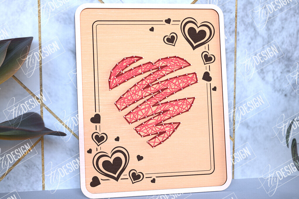 Σετ των 2 Intra απο ξύλο plywood 3mm-4mm πάχος – String Art Heart | Κλωστές ζωγραφικής Δίασταση  20x20 cm INTRAFABR-98700873