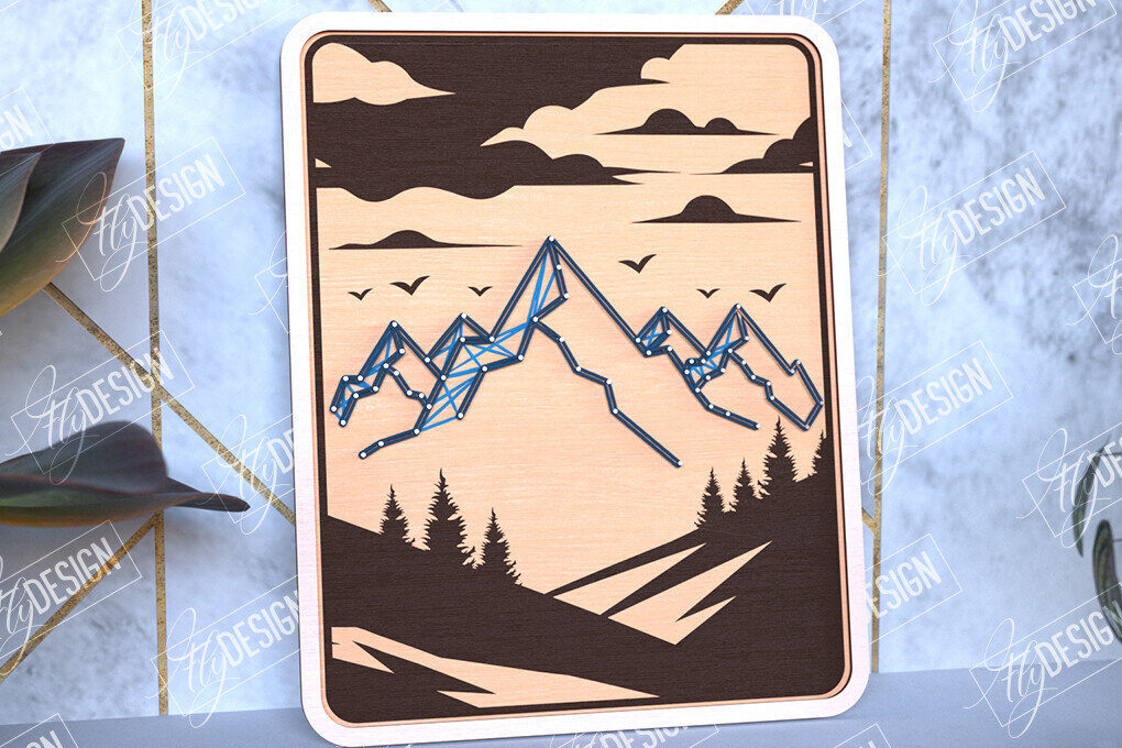 Σετ των 2 Intra απο ξύλο plywood 3mm-4mm πάχος – String Art Mountains | Κλωστές ζωγραφικής Δίασταση  20x20 cm INTRAFABR-98700949