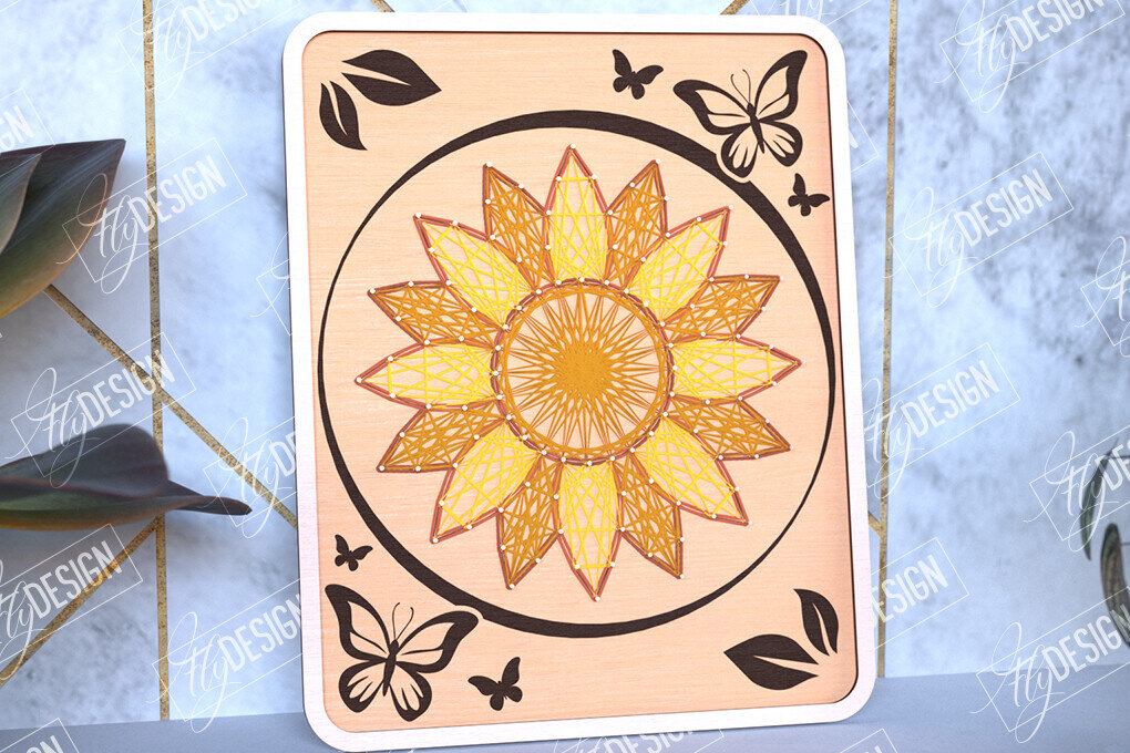 Σετ των 2 Intra απο ξύλο plywood 3mm-4mm πάχος – String Art Sunflower | Κλωστές ζωγραφικής Δίασταση  20x20 cm INTRAFABR-98700891