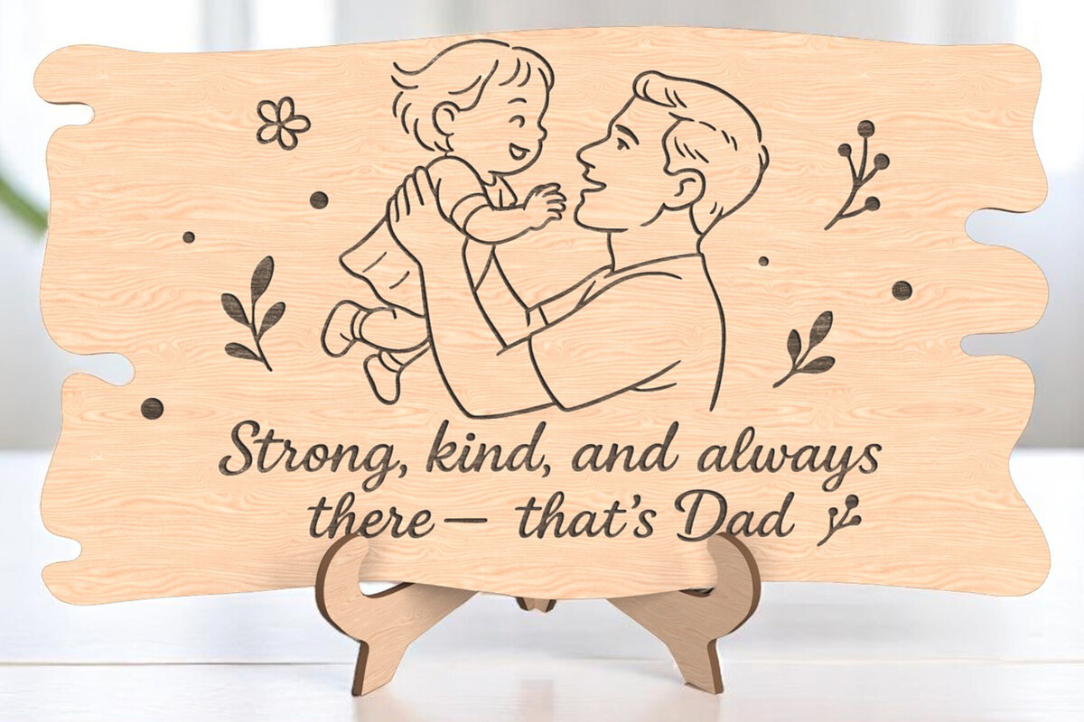 Σετ των 2 Intra απο ξύλο plywood 3mm-4mm πάχος – Δυνατός και ευγενικός μπαμπάς Plaque Δίασταση  20x20 cm INTRAFABR-121486757