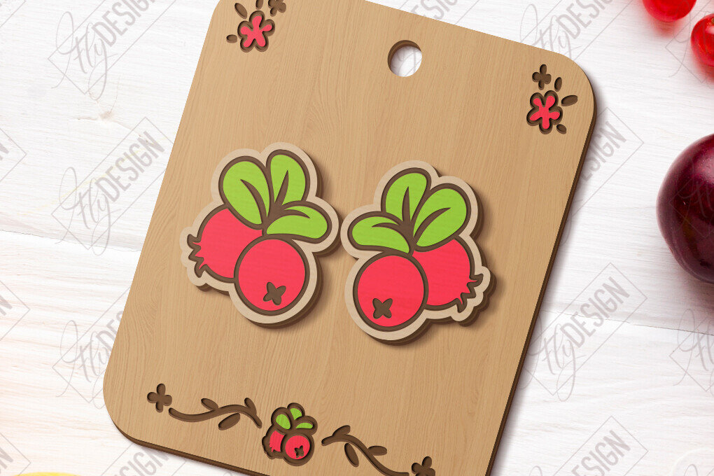 Σετ των 3 Intra απο ξύλο plywood 3mm-4mm πάχος – Stud Earrings Berries| Μούρο Δίασταση  5x5 cm INTRAFABR-121133209